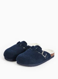Navy Felt Buckle Detail Clog Slippers M