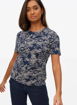 Navy Floral Sketch Printed Slim Fit T-Shirt 10