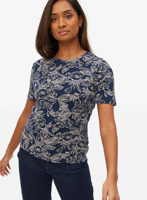Navy Floral Sketch Printed Slim Fit T-Shirt 10