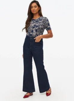 Navy Floral Sketch Printed Slim Fit T-Shirt 10