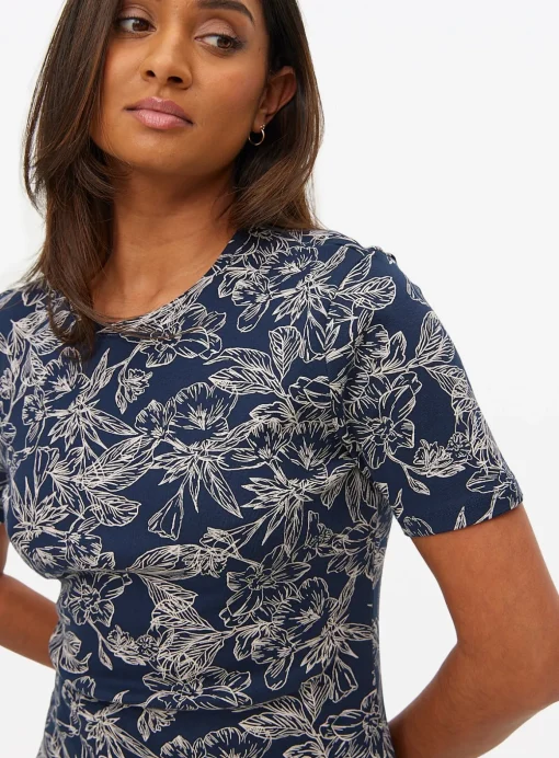 Navy Floral Sketch Printed Slim Fit T-Shirt 10