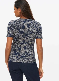 Navy Floral Sketch Printed Slim Fit T-Shirt 10