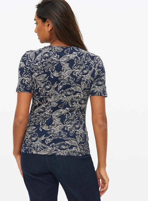 Navy Floral Sketch Printed Slim Fit T-Shirt 10