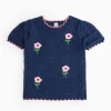 Navy Flower Embroidered Knitted Top 5 years