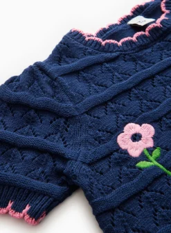 Navy Flower Embroidered Knitted Top 5 years