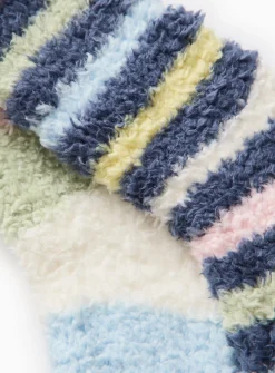 Navy Fluffy Stripe Cosy Socks 2 Pack 9-12