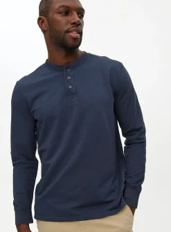 Navy Garment Dye Henley T-Shirt XXL