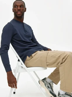 Navy Garment Dye Henley T-Shirt XXL