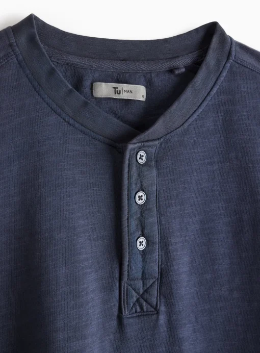 Navy Garment Dye Henley T-Shirt XXL