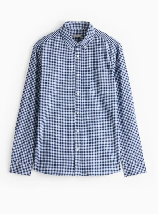 Navy Gingham Slim-Fit Oxford Shirt S