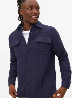 Navy Grid Stitch Overshirt XXL