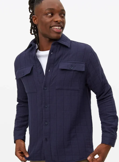 Navy Grid Stitch Overshirt XXL