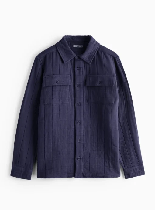 Navy Grid Stitch Overshirt XXL