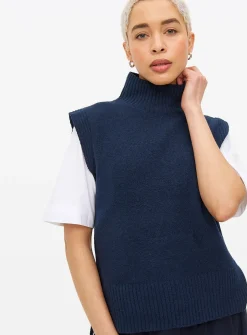 Navy High Neck Knitted Vest 12