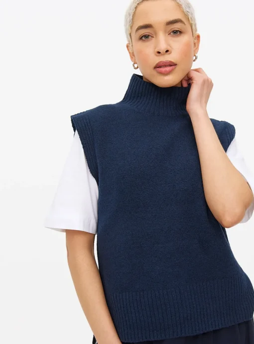 Navy High Neck Knitted Vest 12