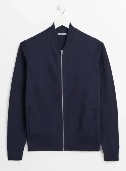 Navy Jacquard Bomber Jacket M