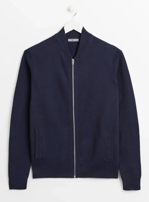 Navy Jacquard Bomber Jacket M
