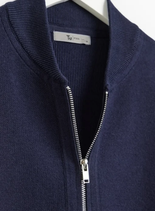 Navy Jacquard Bomber Jacket M