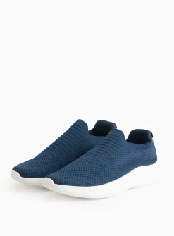 Navy Knitted Slip On Trainers 10