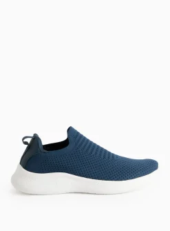 Navy Knitted Slip On Trainers 10
