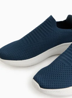 Navy Knitted Slip On Trainers 10