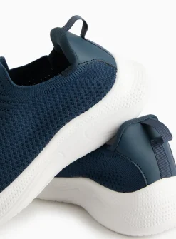 Navy Knitted Slip On Trainers 10