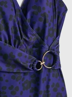 Navy Leopard Print Wrapover Belted Swimsuit 26
