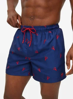Navy Lobster Print Swim Shorts M