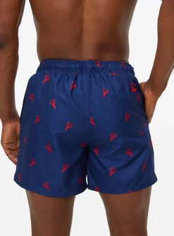Navy Lobster Print Swim Shorts M