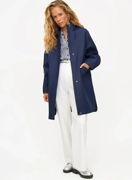 Navy Longline Rubberised Raincoat L