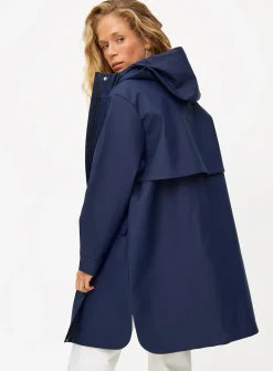 Navy Longline Rubberised Raincoat L