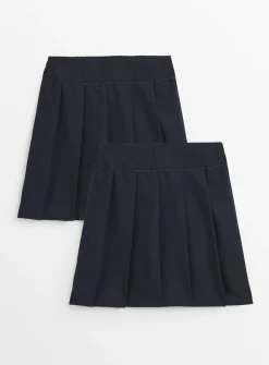 Navy Permanent Pleat Plus Fit Skirt 2 Pack 3 years