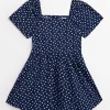 Navy Polka Dot Puff Sleeve Poplin Dress 1-2 years