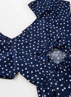 Navy Polka Dot Puff Sleeve Poplin Dress 1-2 years