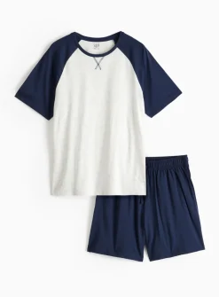 Navy Raglan Jersey Pyjama Set XL