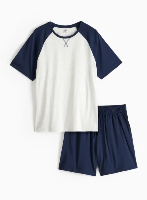 Navy Raglan Jersey Pyjama Set XL