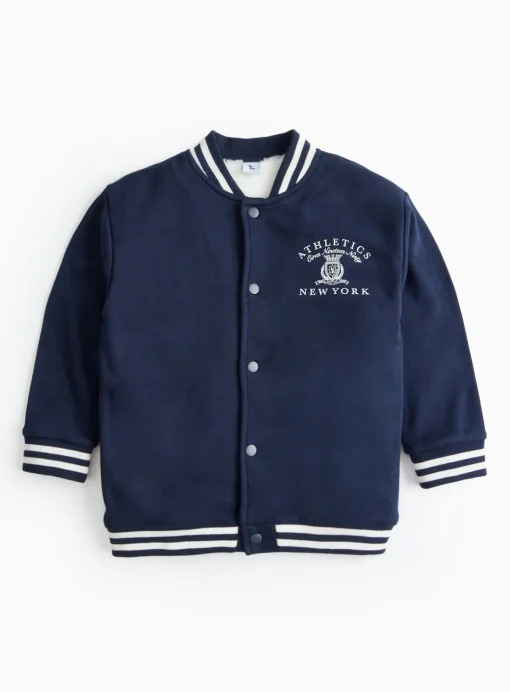 Navy Retro Borg Lined Bomber Jacket 7 years