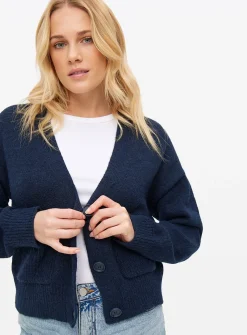 Navy Rib Pocket Relaxed Cardigan L