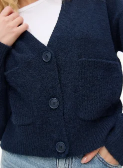 Navy Rib Pocket Relaxed Cardigan L