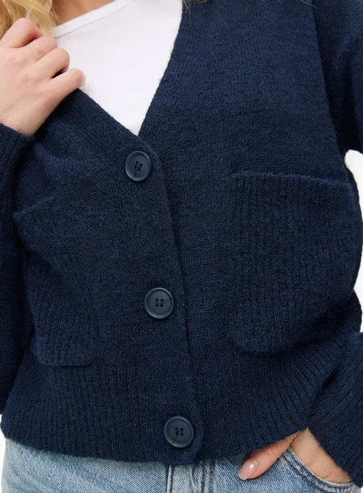 Navy Rib Pocket Relaxed Cardigan L