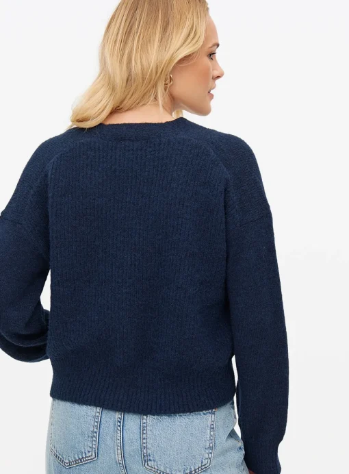 Navy Rib Pocket Relaxed Cardigan L