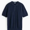 Navy Ribbed Stripe Polo Shirt M