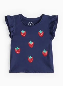 Navy Sequin Strawberry T-Shirt 4-5 years
