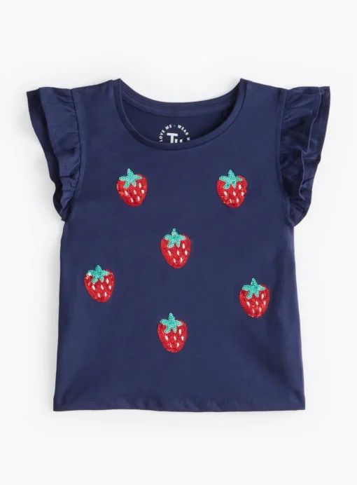 Navy Sequin Strawberry T-Shirt 4-5 years