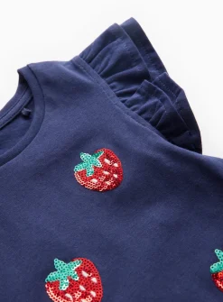 Navy Sequin Strawberry T-Shirt 4-5 years