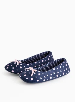 Navy Spot Stripe Ballerina Slippers 7