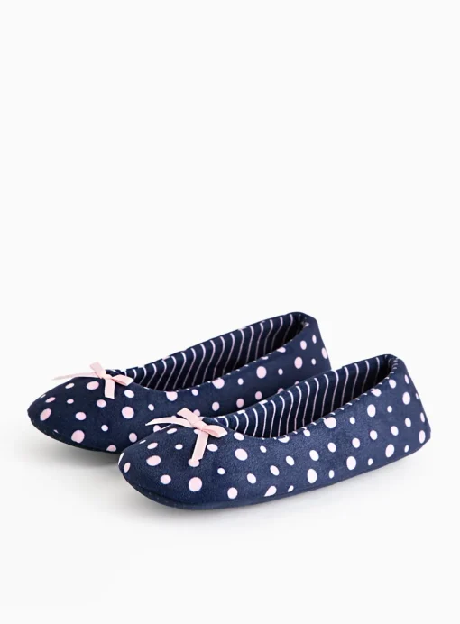 Navy Spot Stripe Ballerina Slippers 7