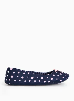 Navy Spot Stripe Ballerina Slippers 7