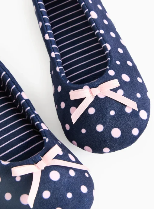 Navy Spot Stripe Ballerina Slippers 7