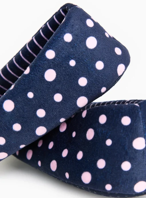 Navy Spot Stripe Ballerina Slippers 7